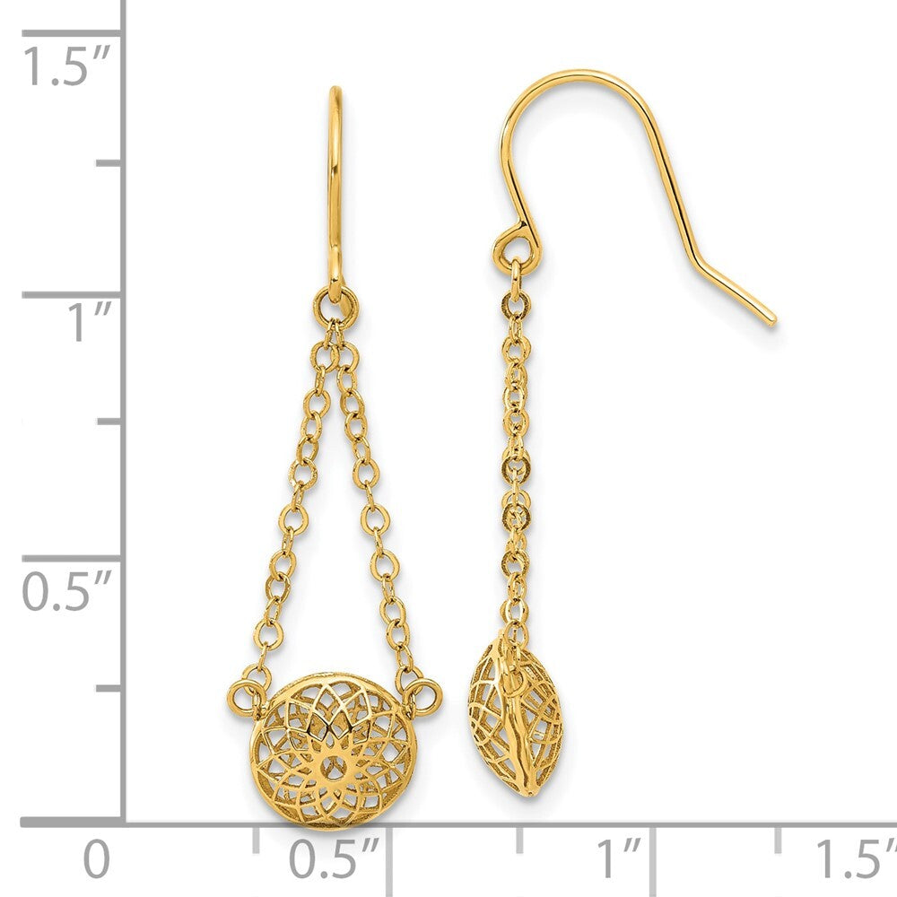 14k Yellow Gold Polished Cut Out Hollow Dangle Earrings