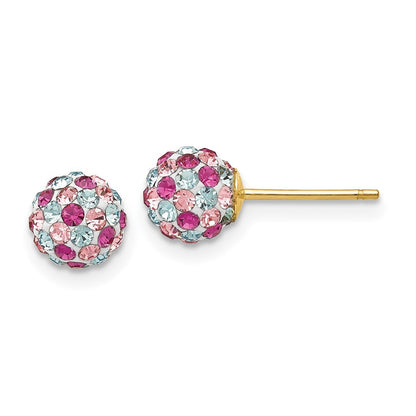 14k Yellow Gold Multi-colored Crystals 6mm Ball Stud Earrings