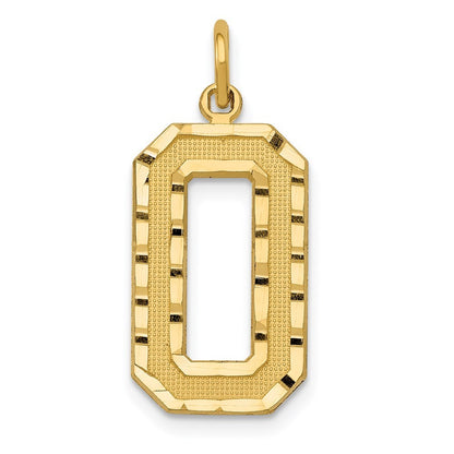 14k Yellow Gold Large Brushed Diamond-cut Number 0 Charm Pendant for Women