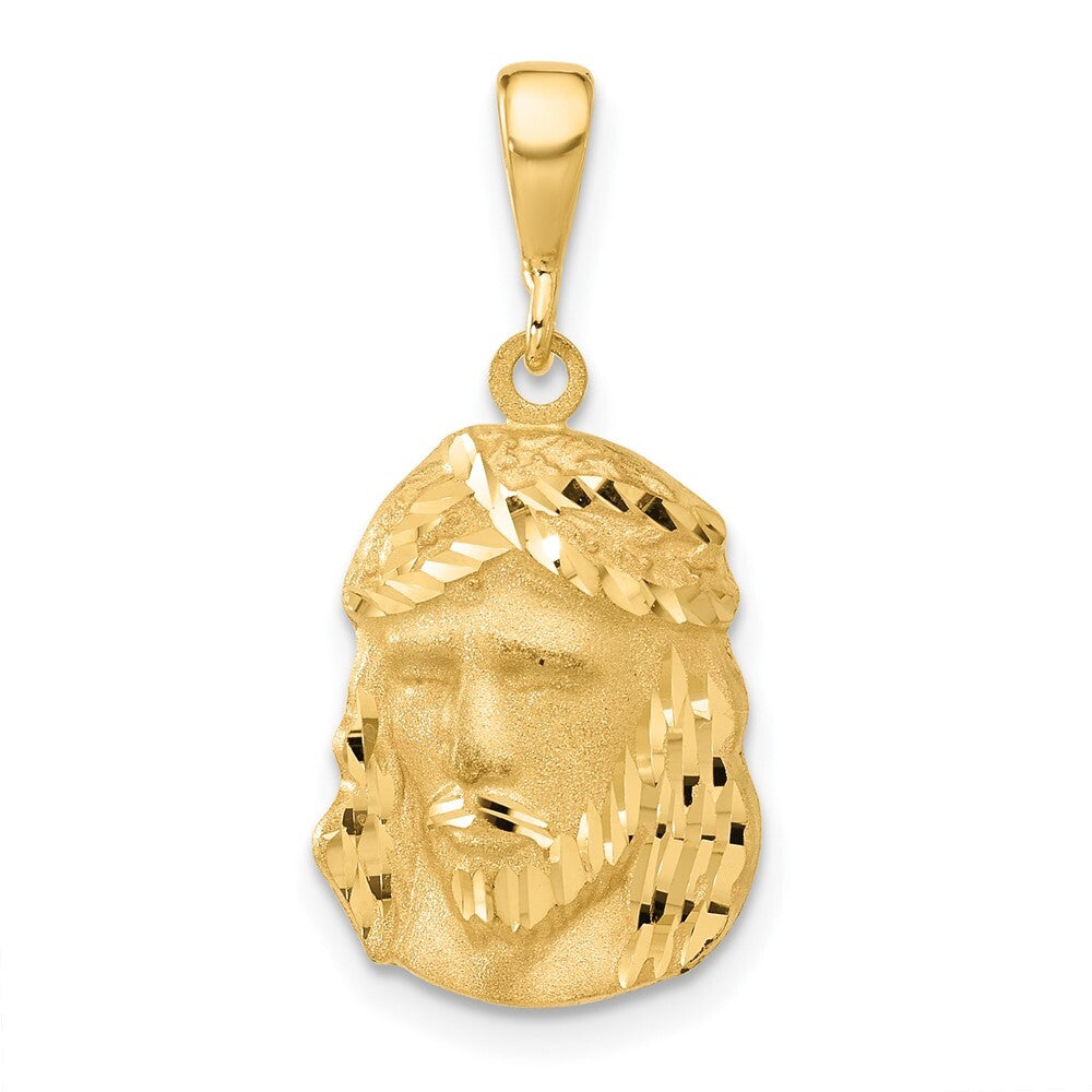 14k Yellow Gold Satin and Diamond-cut Jesus Medal Pendant