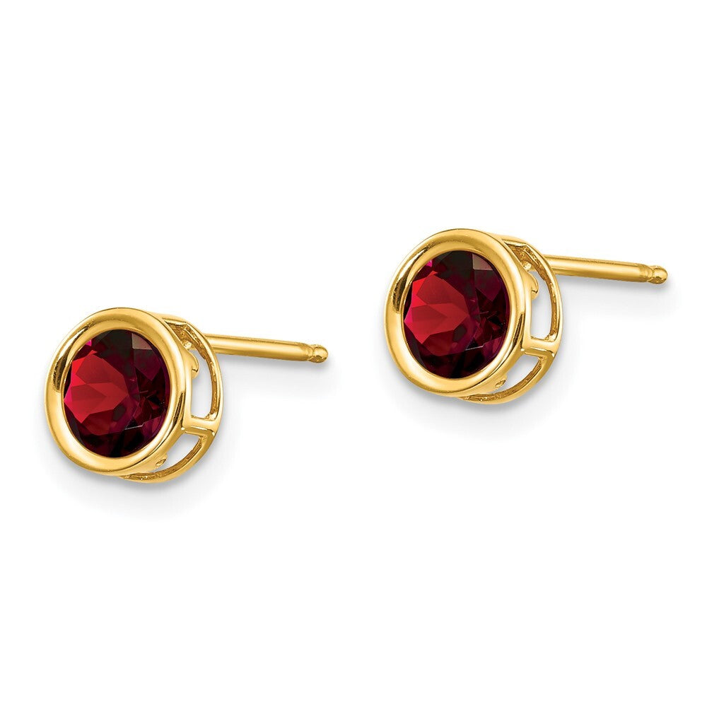 14k Yellow Gold 5mm Bezel Garnet Stud Earrings Gift for Women
