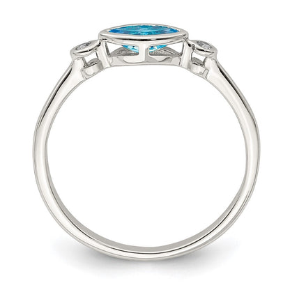 Sterling Silver Rhodium-plated Polished Blue Topaz/White Topaz Ring Size 6