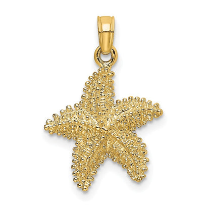 14k Yellow Gold Beaded Textured Starfish Charm Pendant for Women