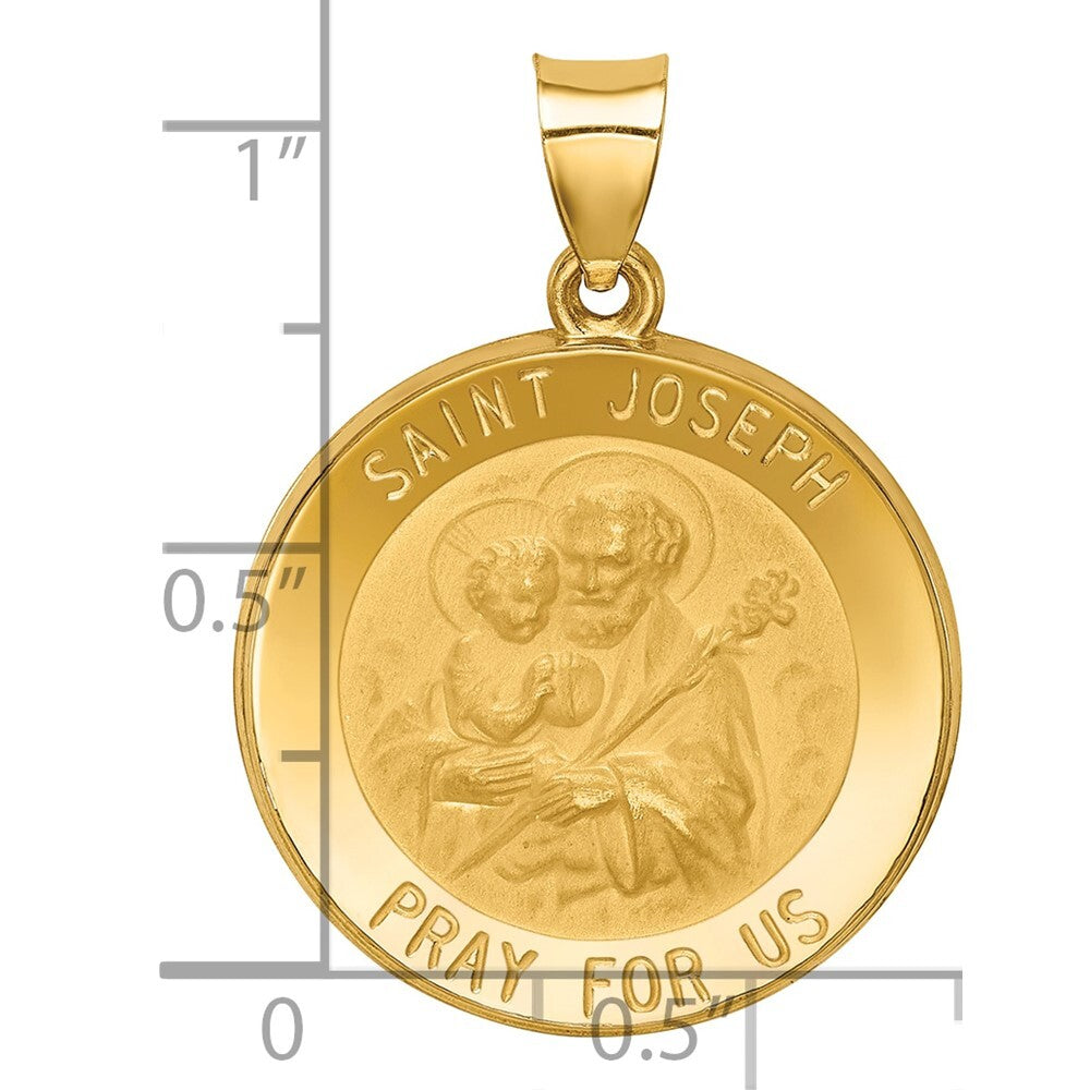 14k Yellow Gold Polished and Satin St Joseph Medal Hollow Pendant