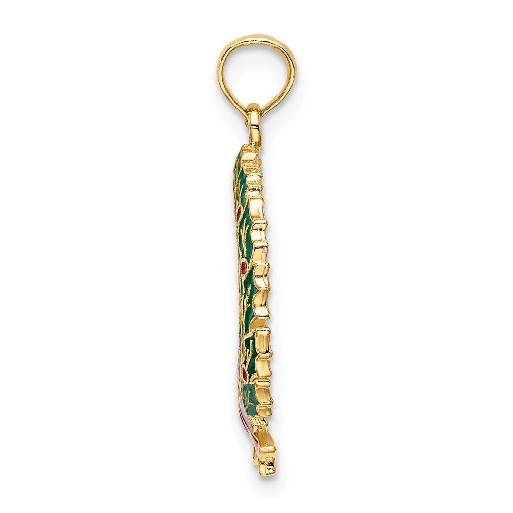 14k Yellow Gold Enamel CHRISTMAS WREATH Charm Pendant for Women