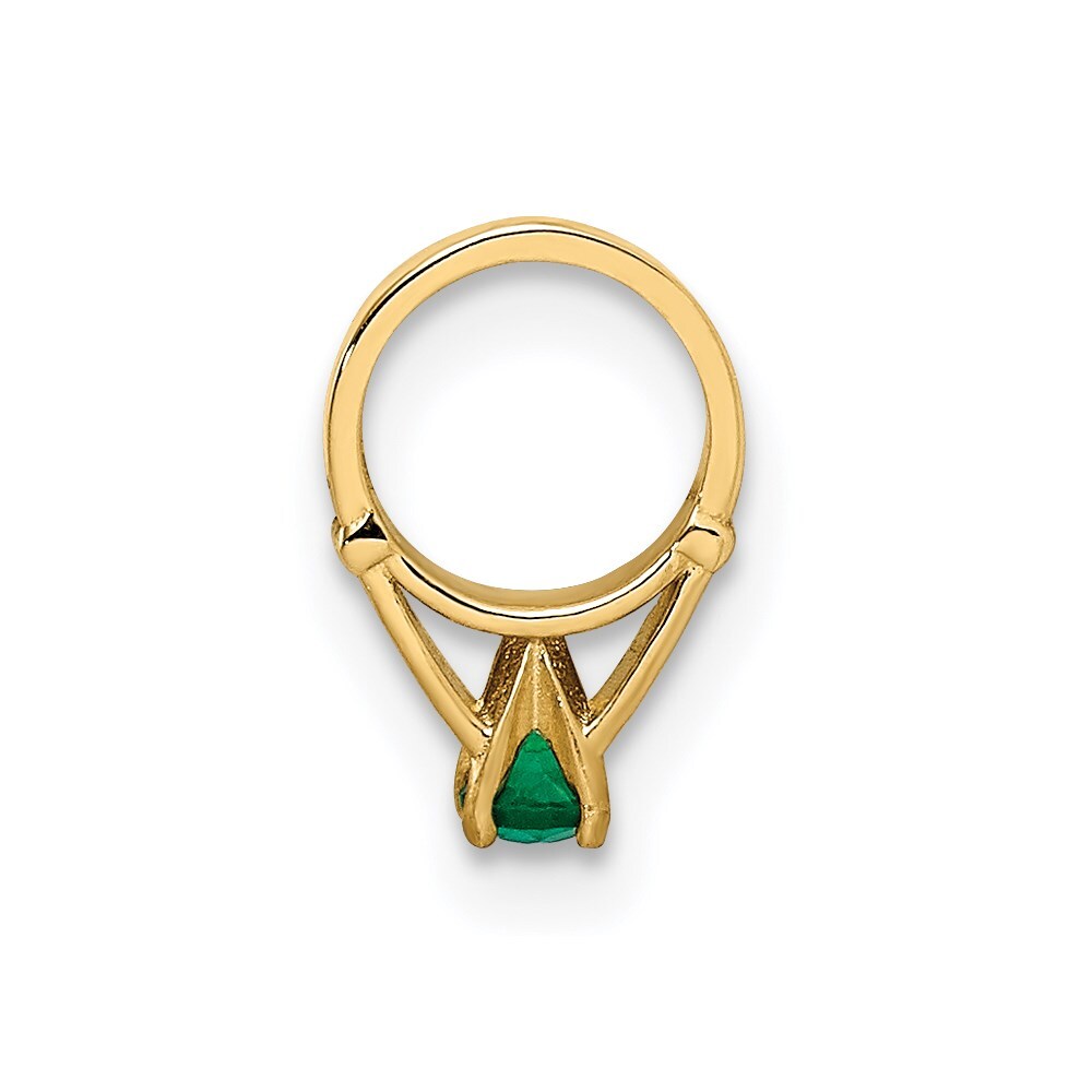 14k Yellow Gold 3D Ring with Dark Green Glass Stone Charm Pendant for Women