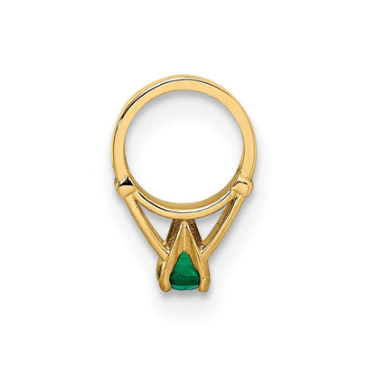 14k Yellow Gold 3D Ring with Dark Green Glass Stone Charm Pendant for Women