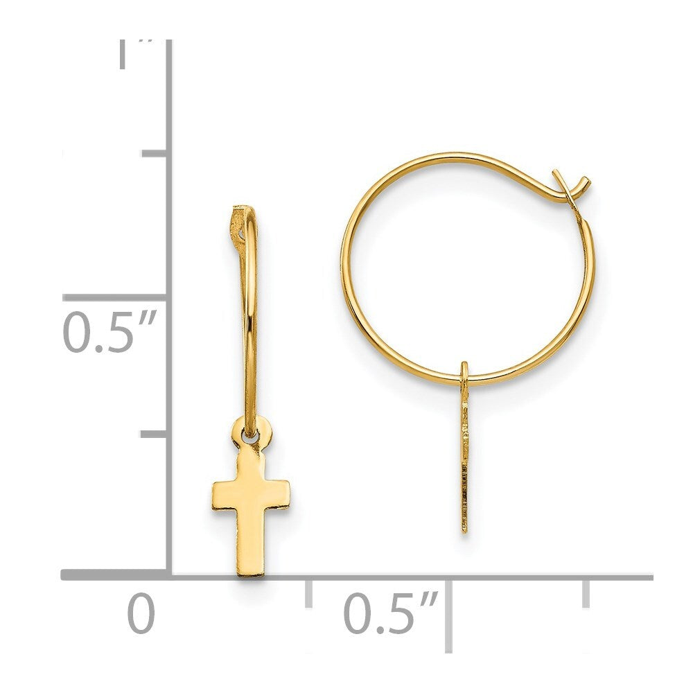14k Yellow Gold Endless Hoop Small Cross Earrings Gift for Women