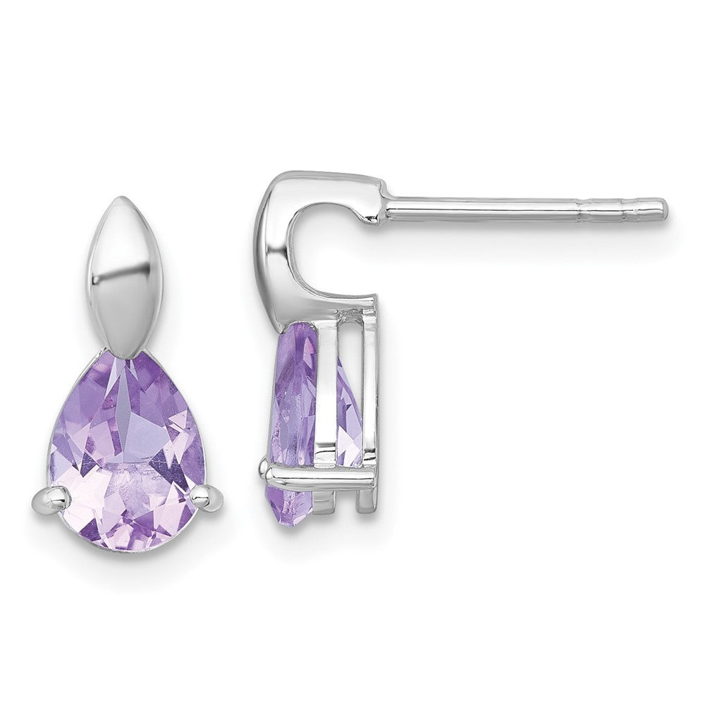 Sterling Silver Rhodium-plated Polished Pear Amethyst Teardrop Earrings