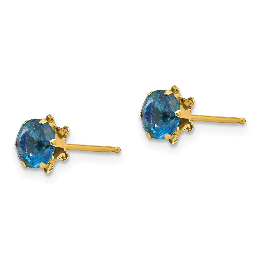 14k Yellow Gold 5mm Cubic Zirconia Birthstone (Dec) Stud Earrings