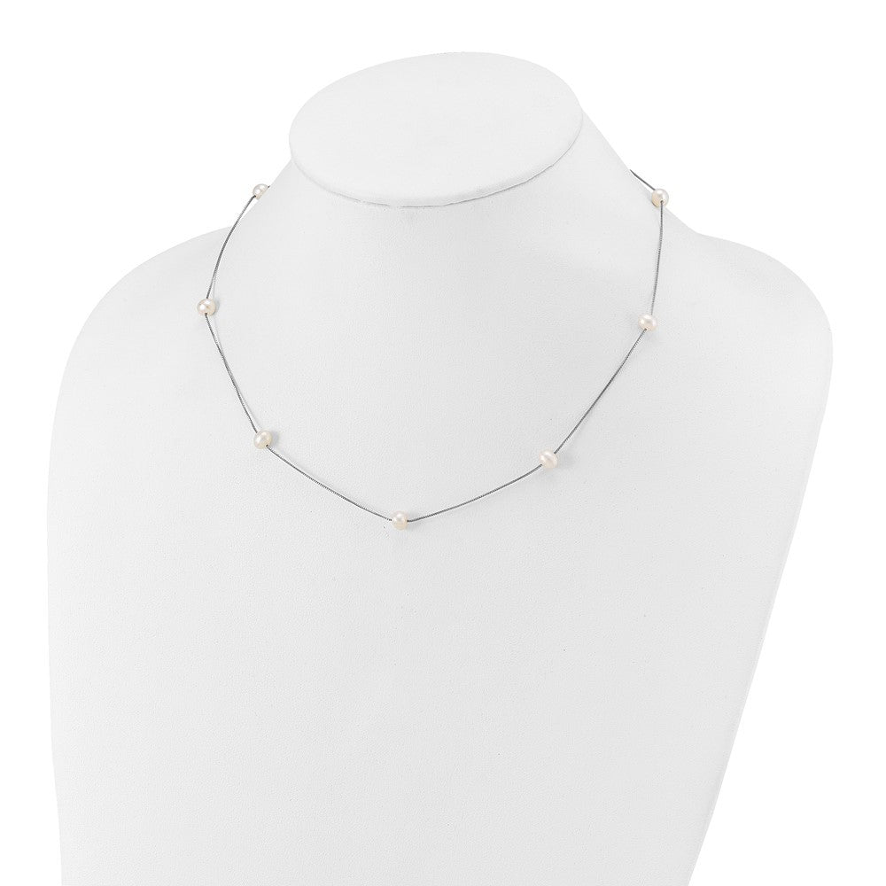 14k White Gold 5-6mm White Freshwater Cultured Pearl 9-Station 18 inch Necklace