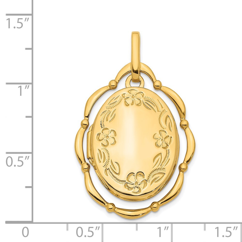 14k Yellow Gold Dancing Floral 24mm Oval Locket Pendant for Women