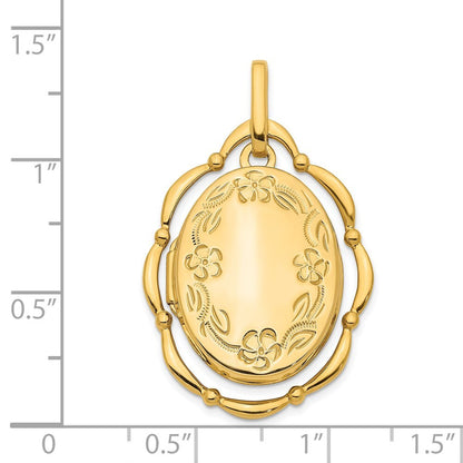 14k Yellow Gold Dancing Floral 24mm Oval Locket Pendant for Women