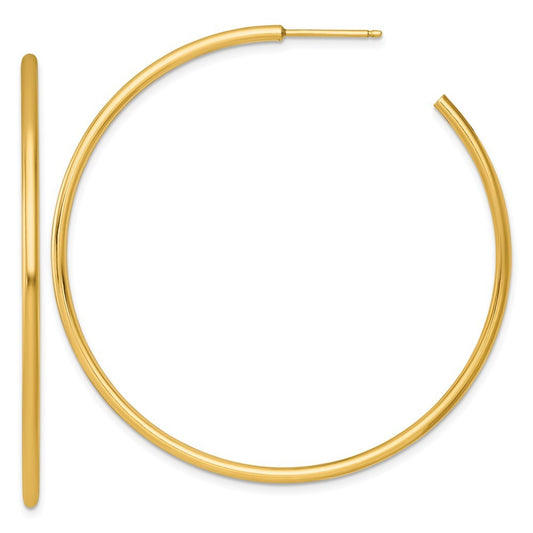 14k Yellow Gold Polished 2 x 55mm Tube C-Hoop Earrings