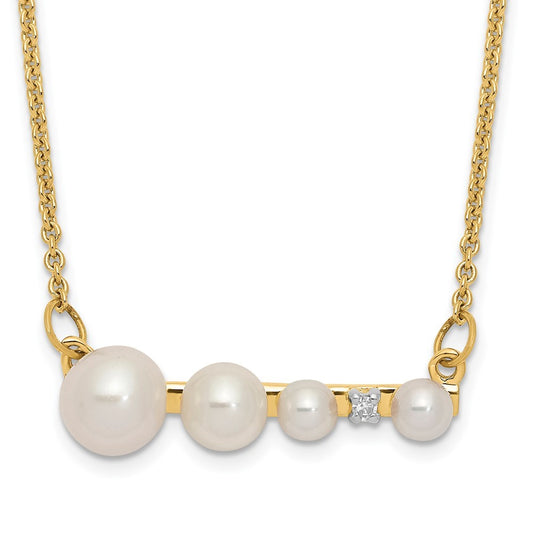14k Yellow Gold Graduated Round Freshwater Cultured Pearl & Diamond 17" Necklace