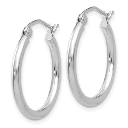 14k White Gold Polished 2x20mm Lightweight Tube Hoop Earrings Gift for Women