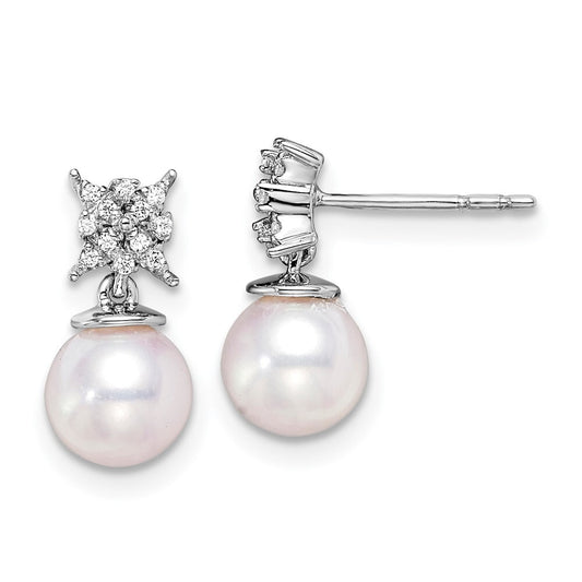 14k White Gold Freshwater Cultured Pearl & Diamond Stud Earrings Gift for Women