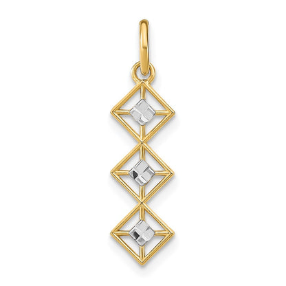 14k Yellow Gold Rhodium and Diamond-Cut 3 Diamond Shapes Charm Pendant for Women