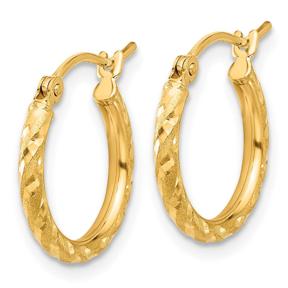 14k Yellow Gold Polished and Satin Diamond-Cut 2.00mm Hoop Earrings
