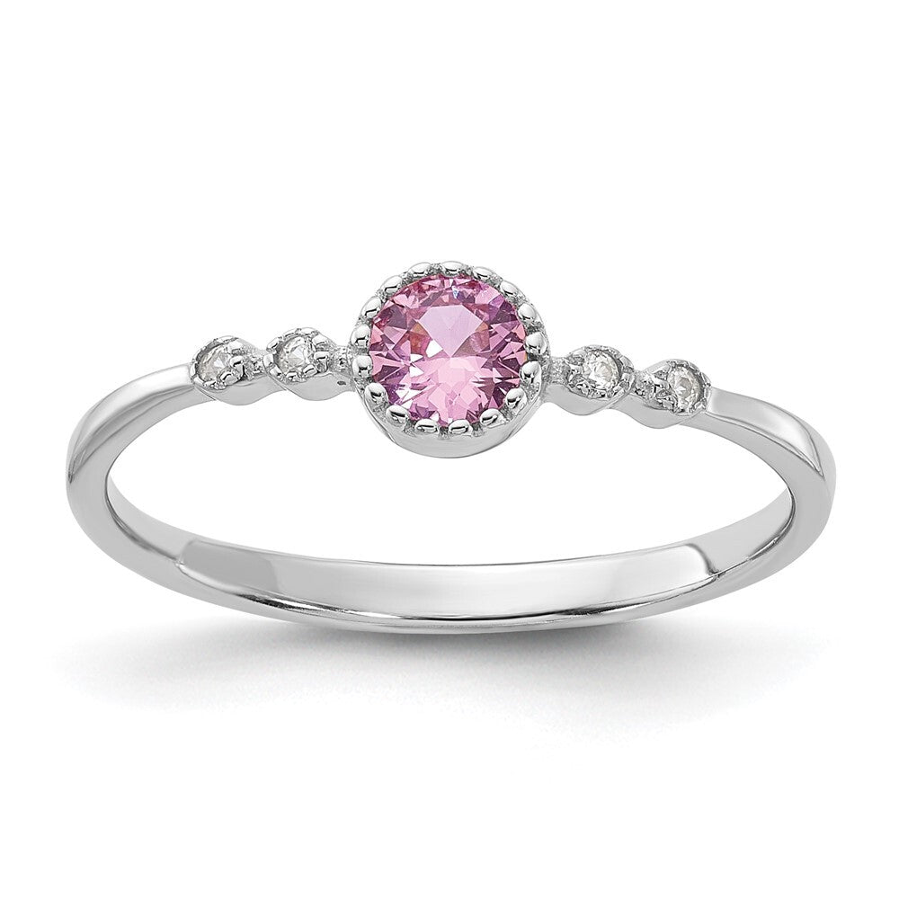 SS Rhodium-plated .37Pink and .02White Created Sapphire Ring Size 8