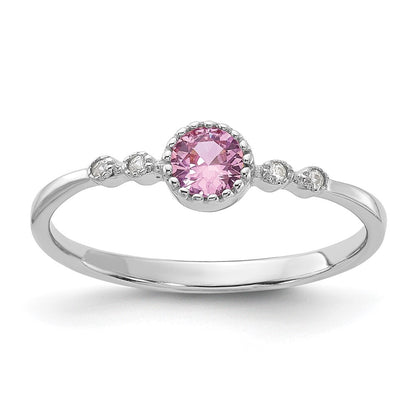SS Rhodium-plated .37Pink and .02White Created Sapphire Ring Size 8