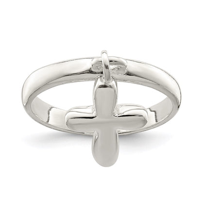 Sterling Silver Solid Cross Dangle Ring Size 6