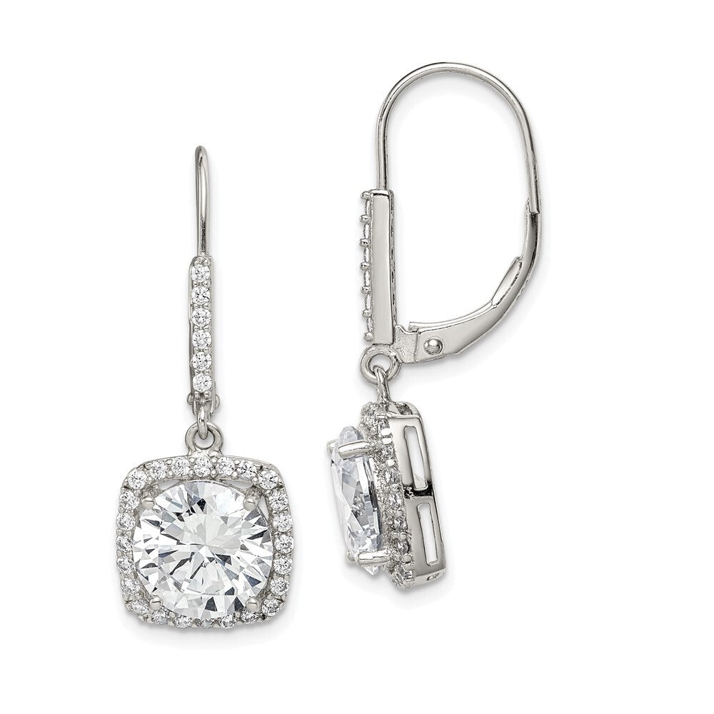 Sterling Silver Rhodium-plated Polished Cubic Zirconia Dangle Earrings