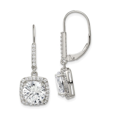 Sterling Silver Rhodium-plated Polished Cubic Zirconia Dangle Earrings