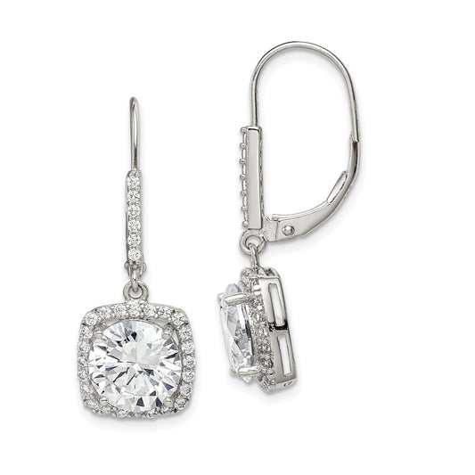 Sterling Silver Rhodium-plated Polished Cubic Zirconia Dangle Earrings