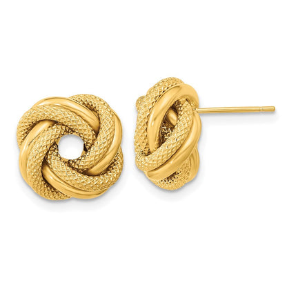 14k Yellow Gold Polished Textured Double Love Knot Stud Earrings Gift for Women