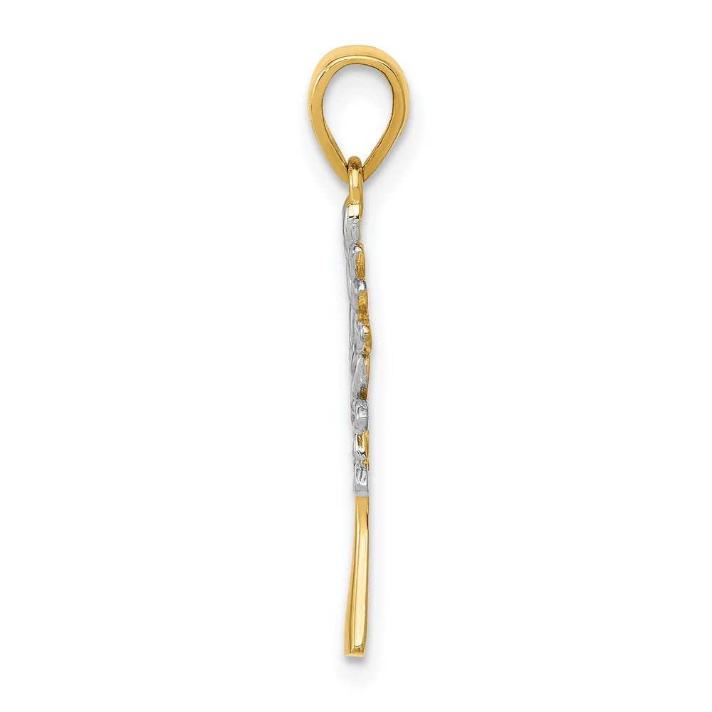 14k Yellow Gold Rhodium Diamond Cut Tree Pendant