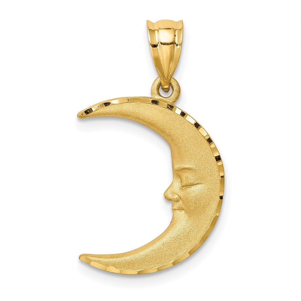 14k Yellow Gold Satin Diamond-cut Moon Pendant for Women