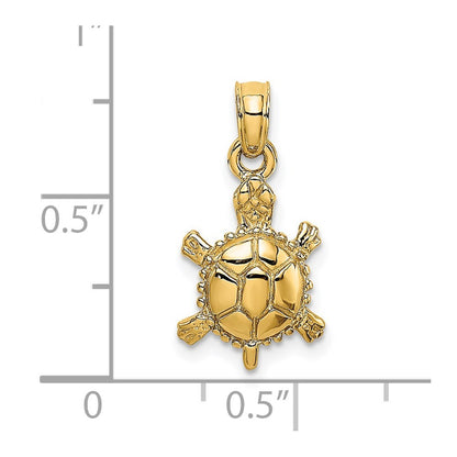 14k Yellow Gold 3-D Polished Land Turtle Charm Pendant