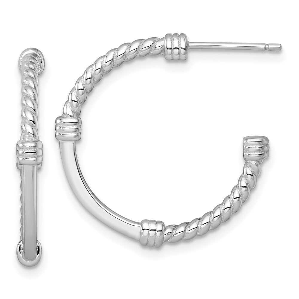 Sterling Silver Rhodium-plated Polished and Twisted 24.0mm Post C-Hoop Earrings