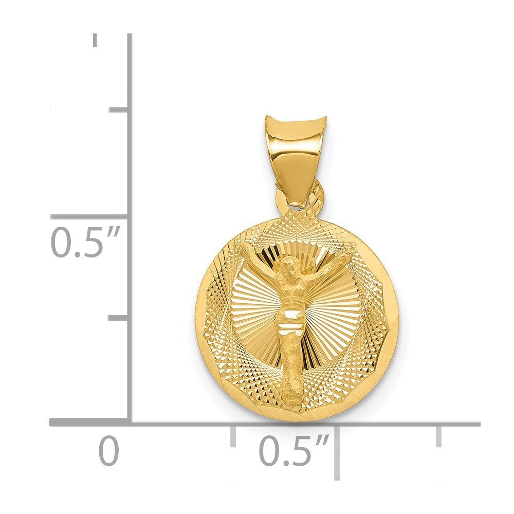 14k Yellow Gold Polished Diamond-Cut Corpus Circle Pendant for Women