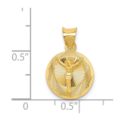 14k Yellow Gold Polished Diamond-Cut Corpus Circle Pendant for Women