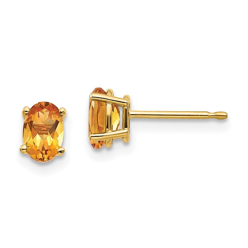 14k Yellow Gold Citrine Stud Earrings - November Gift for Women