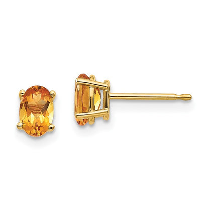 14k Yellow Gold Citrine Stud Earrings - November Gift for Women