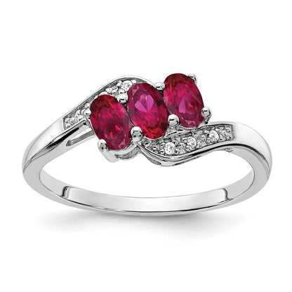 Sterling Silver Rhodium-plated Created Ruby and Diamond Ring Size 8