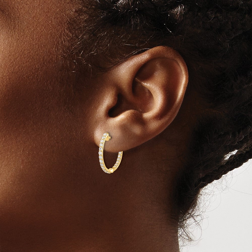 14k Yellow Gold Diamond In/Out Hinged Hoop Earrings