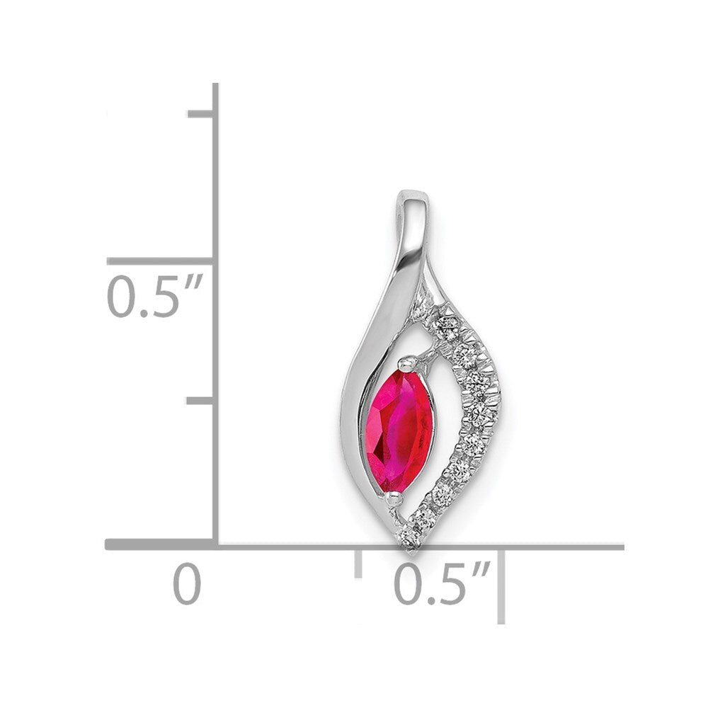 14k White Gold Diamond and Marquise .32 Ruby Pendant for Women