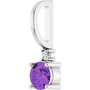 14k White Gold Natural Amethyst & .015 CT Natural Diamond Charm Pendant