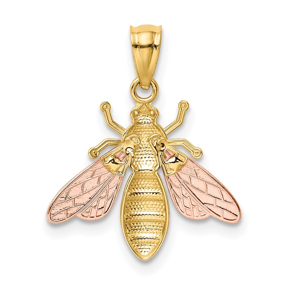 14k Two-tone Gold White Rhodium Polished Bee Pendant for Women