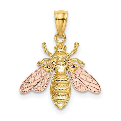14k Two-tone Gold White Rhodium Polished Bee Pendant for Women
