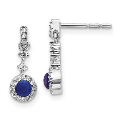 14k White Gold Diamond and Cabochon Sapphire Earrings