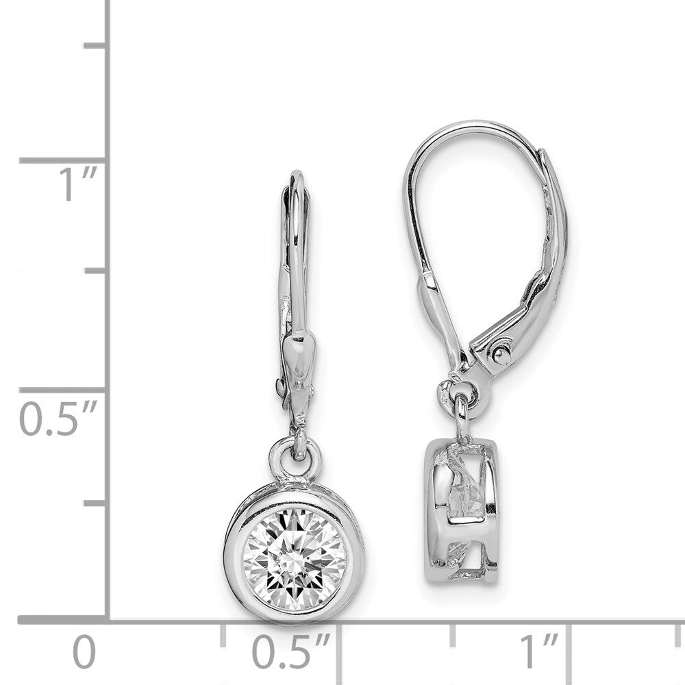 Sterling Silver Polished Round 7mm Cubic Zirconia Leverback Earrings