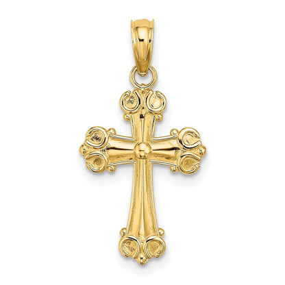 14k Yellow Gold Cross  Scroll Tips and Button Center Charm Pendant for Women