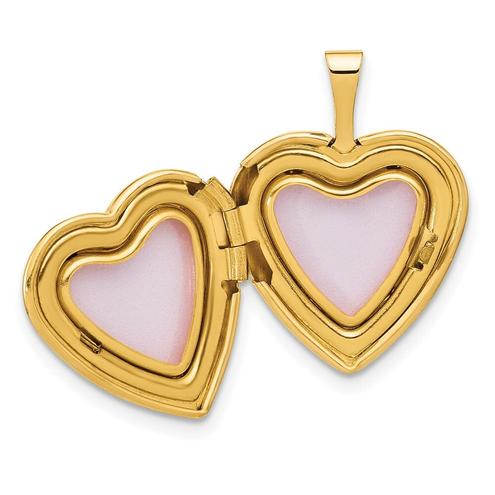 14k Yellow Gold Textured and Polished Paw Prints 16mm Heart Locket Pendant