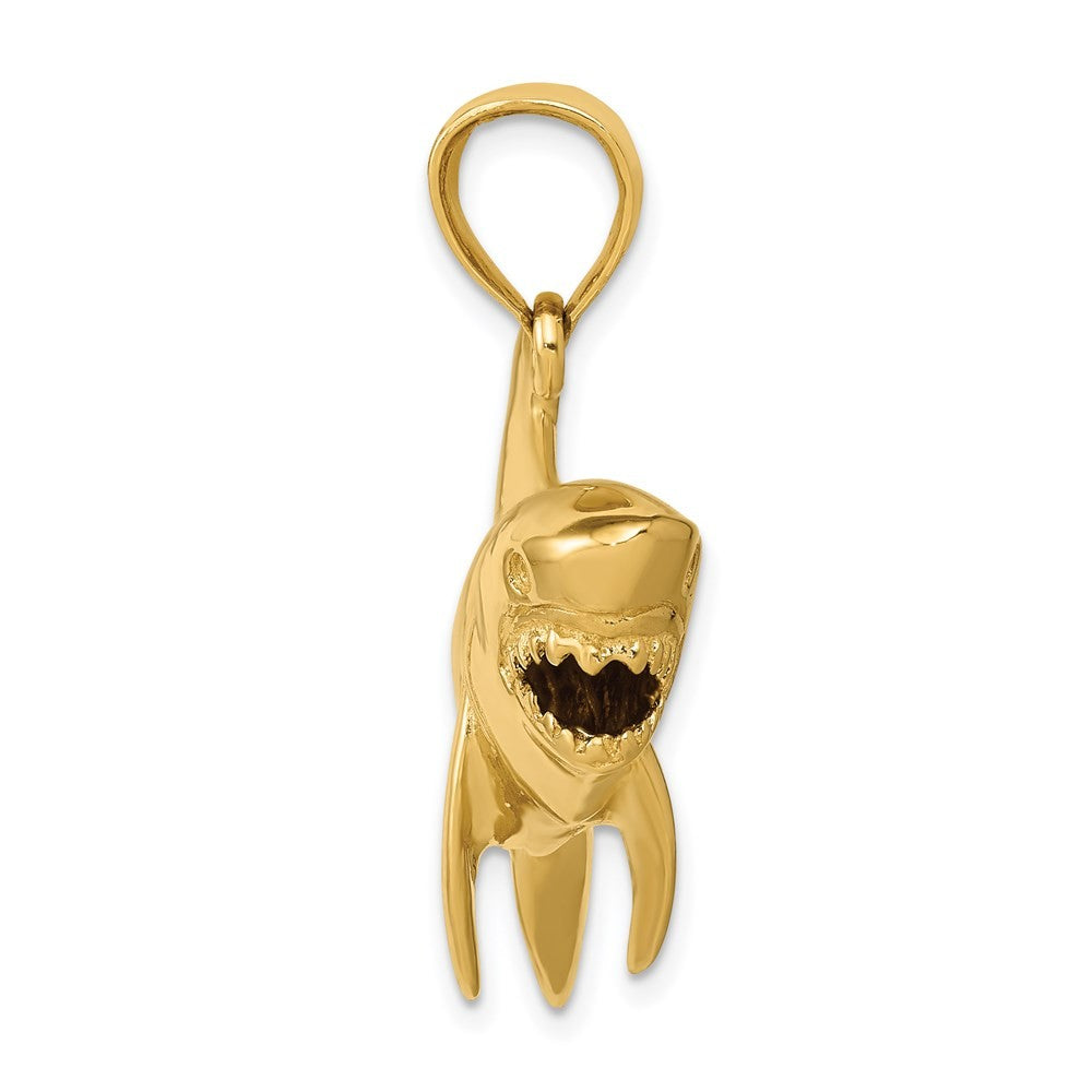 14k Yellow Gold Polished 3-D Shark Pendant