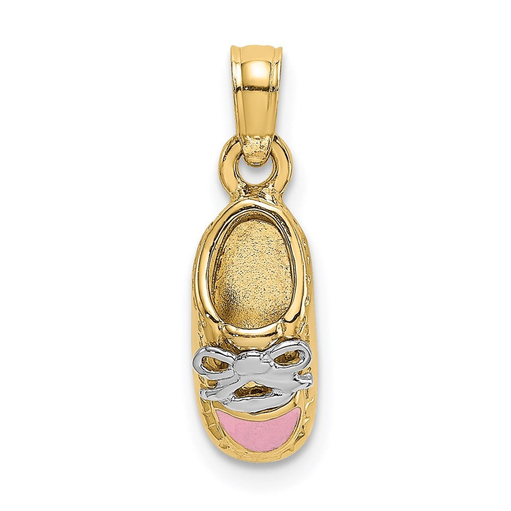 14k Yellow Gold and White Rhodium 3-D Pink Enamel Baby Shoe Charm